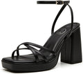 Black Heels for Women - 3in Platform Strappy Block Heels