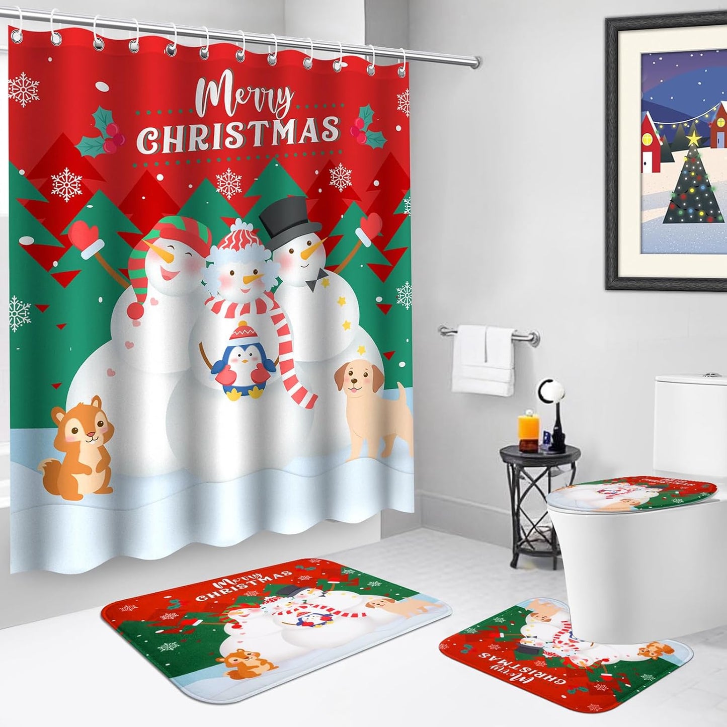 Christmas Snowman Bathroom Set - Festive 4Pcs Bundle