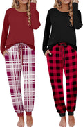 Ekouaer 2 Pack Womens Pajamas Set Long Sleeve Top and Jogger Pants