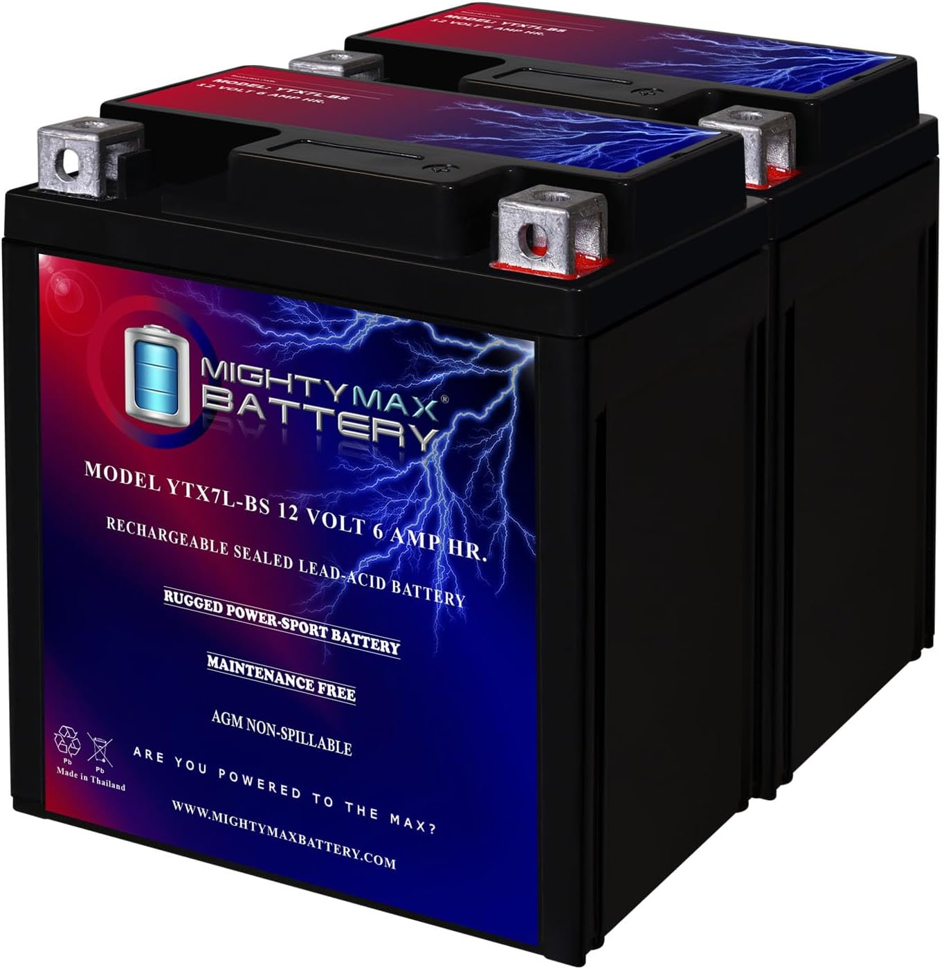 Mighty Max YTX7L-BS 12V 6AH Sealed AGM Battery for Motorcycles