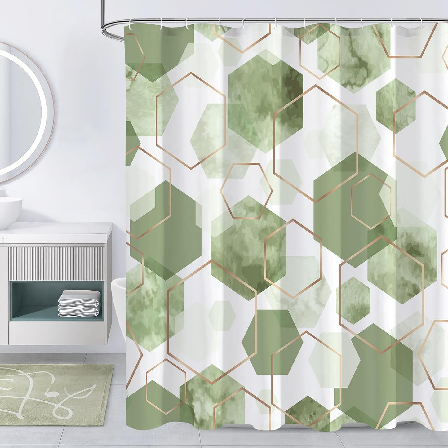 Sage Green Geometric Shower Curtain - Waterproof Home Art