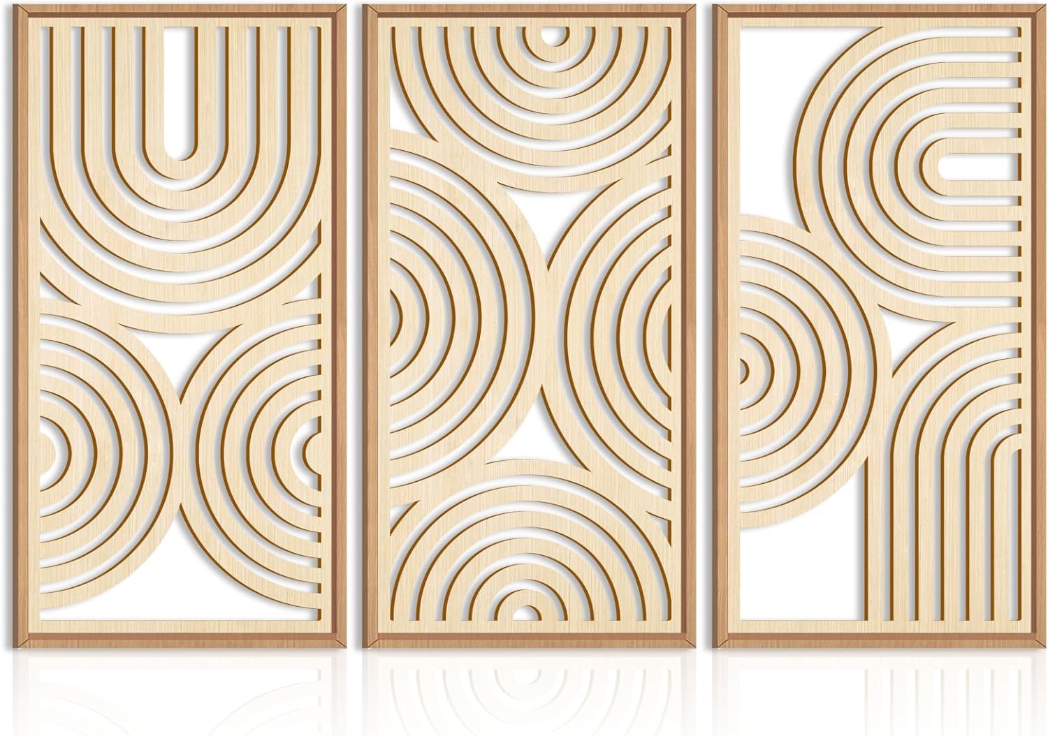 Large Boho Wood Wall Art Set of 3 for Modern Home Decor