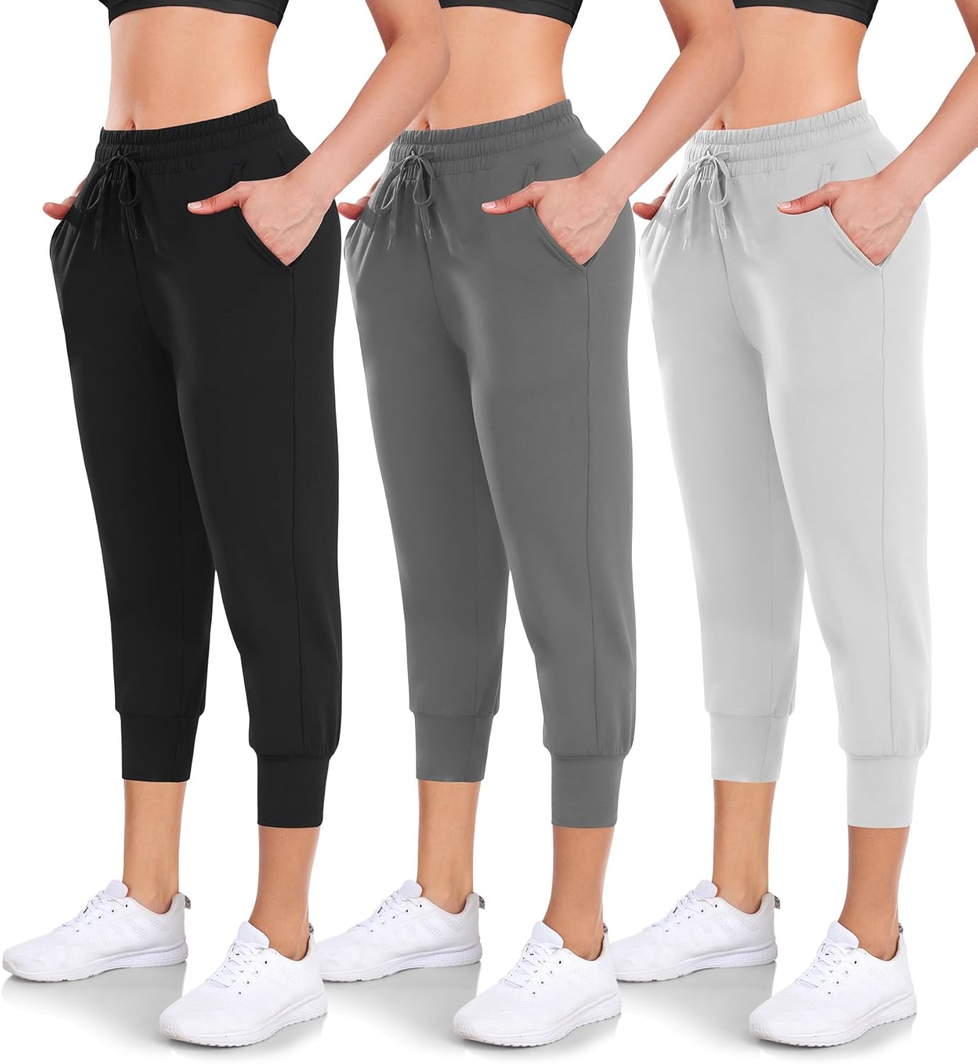 Women's 3 Pack Capri Sweatpants with Pockets for Active Lifestyle