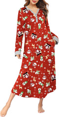 Womens V Neck Long Nightgown with Pockets - Comfortable Full Length