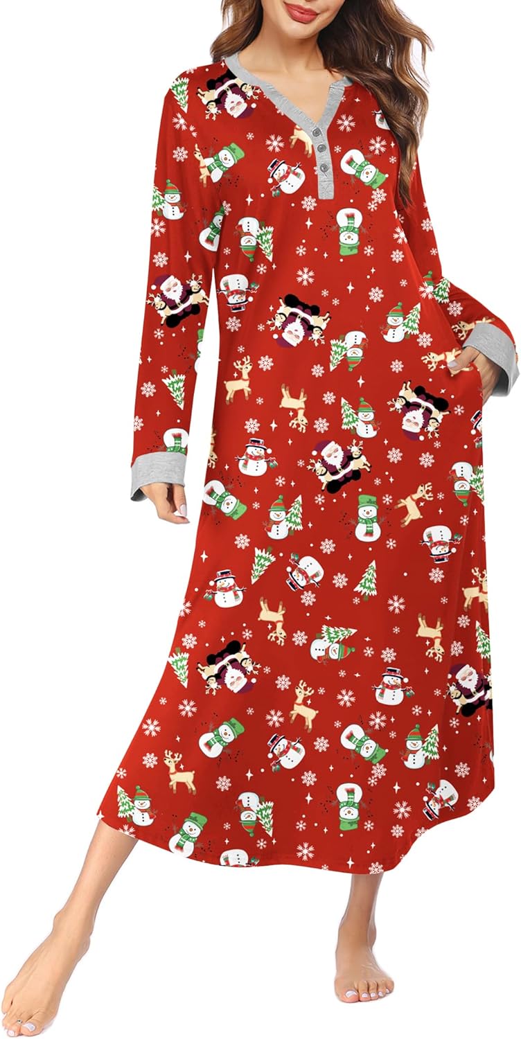 Ekouaer Womens Nightgown Long Loungewear V Neck Nightshirt