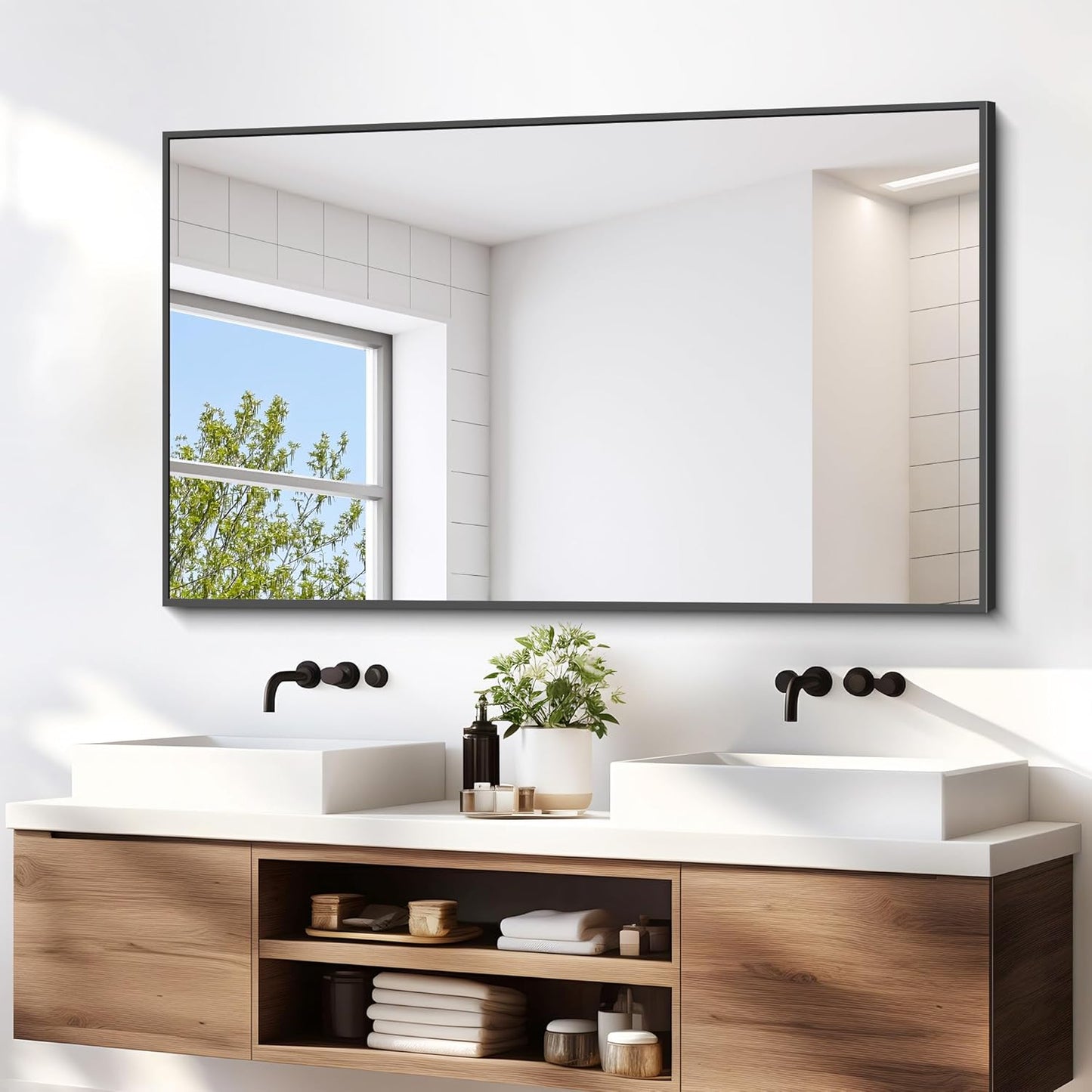 Black Bathroom Mirror for Wall, 55x36 Inch Modern Decor