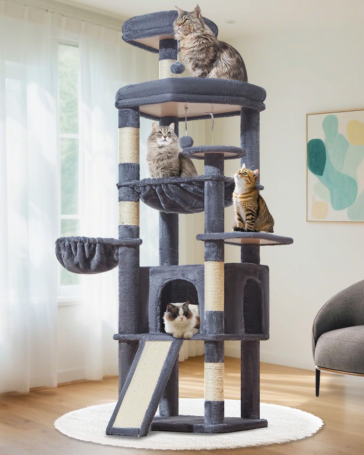 Taoqimiao 72 Inch Cat Tree for Large Cats with Cozy Features