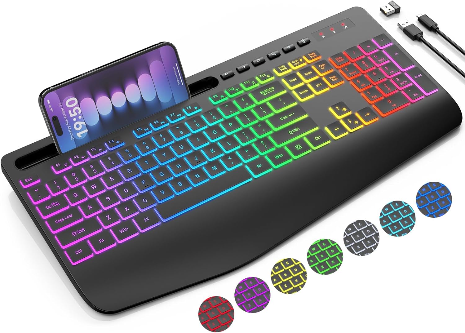 Wireless Keyboard with Backlit Effects and Ergonomic Design