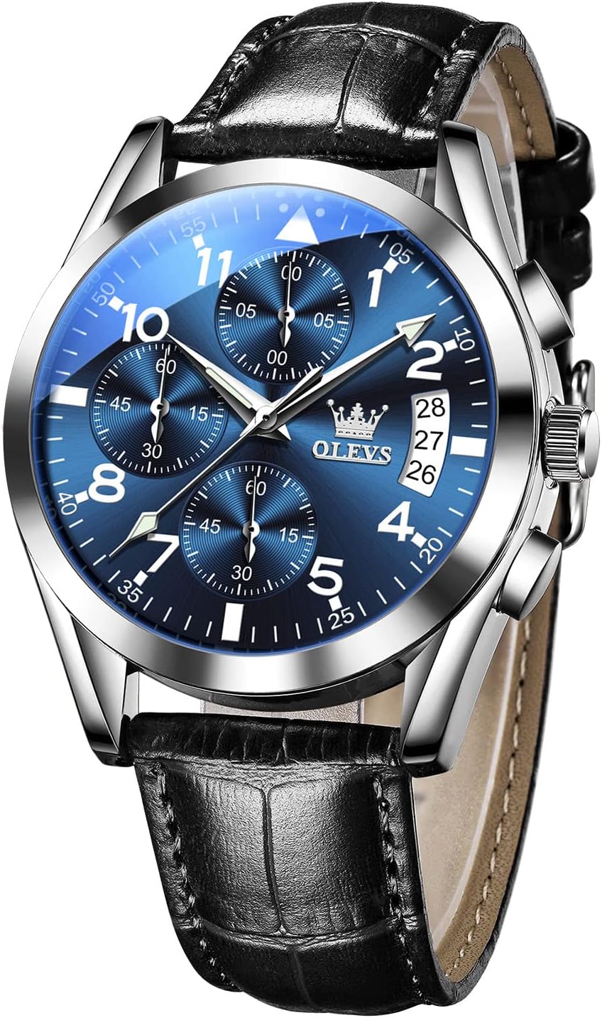 OLEVS Men's Casual Leather Watch: Stylish Chronograph Design