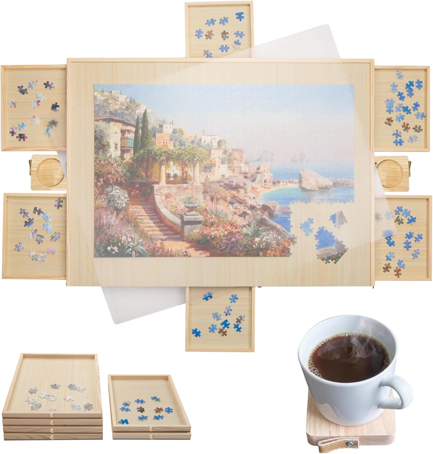Gondola 1500 Pieces Puzzle Board with Mug Holders and Drawers