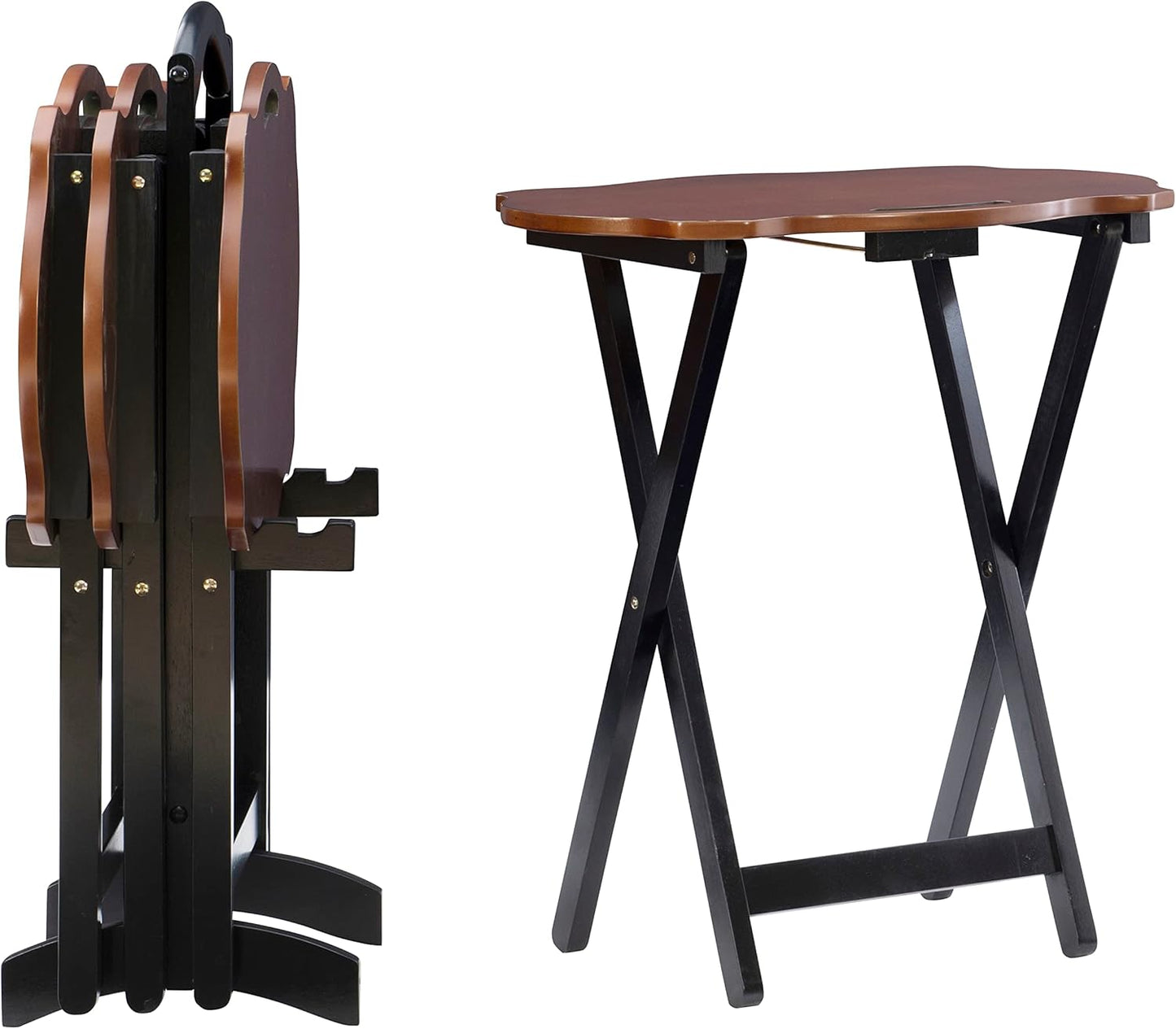 Powell Modern Storage Tray Table Set, Black with Hazelnut Top, Set of 4