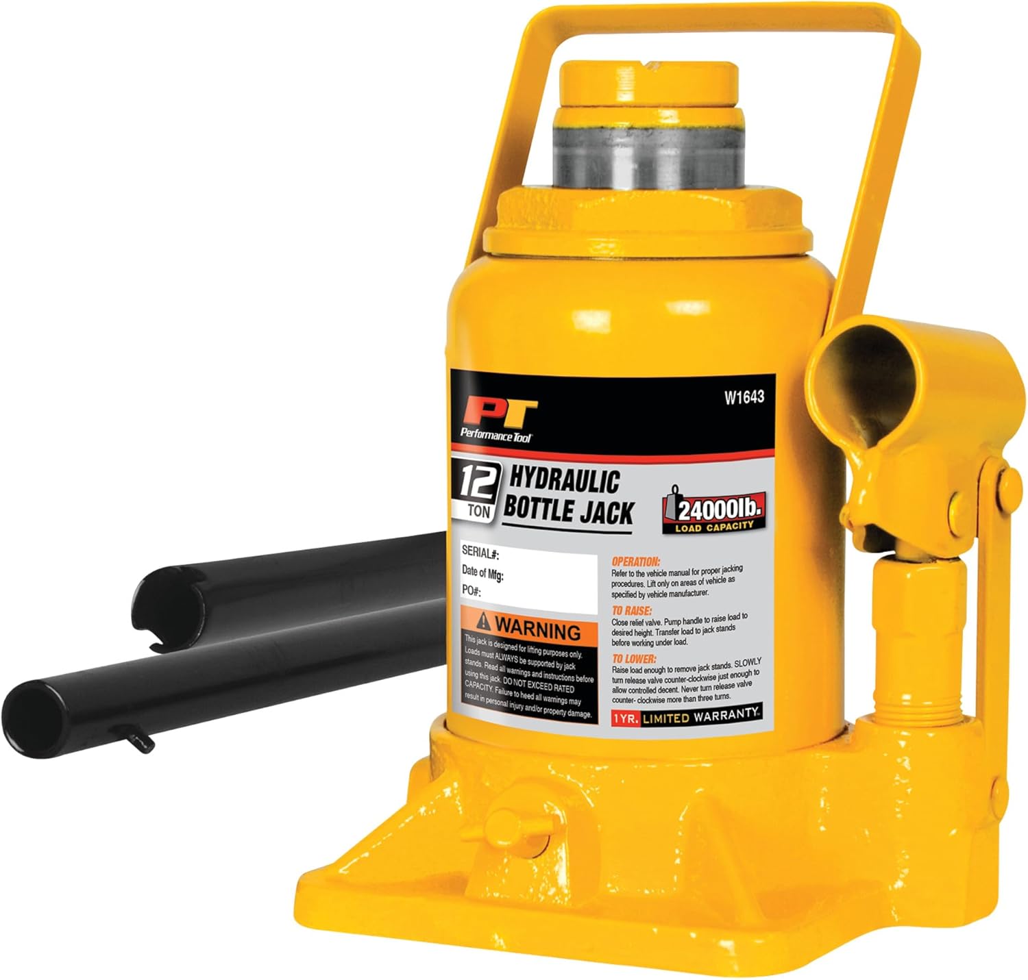 Performance Tool W1643 Heavy Duty Shorty Bottle Jack for Vehicles