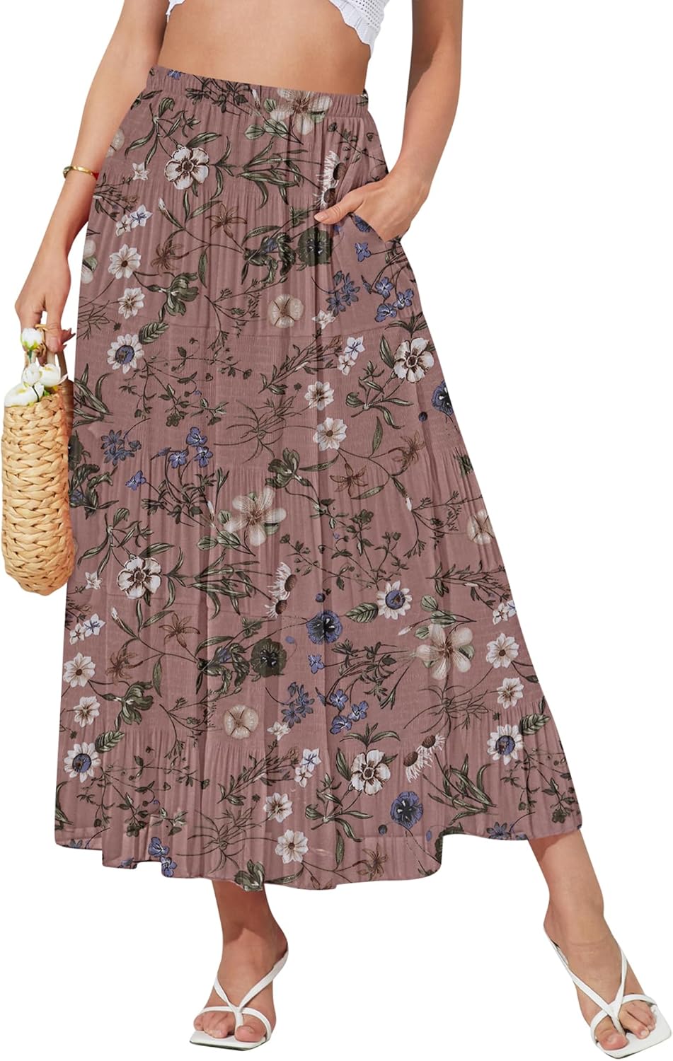 NASHALYLY Women's High Waisted Maxi Skirt with Pockets