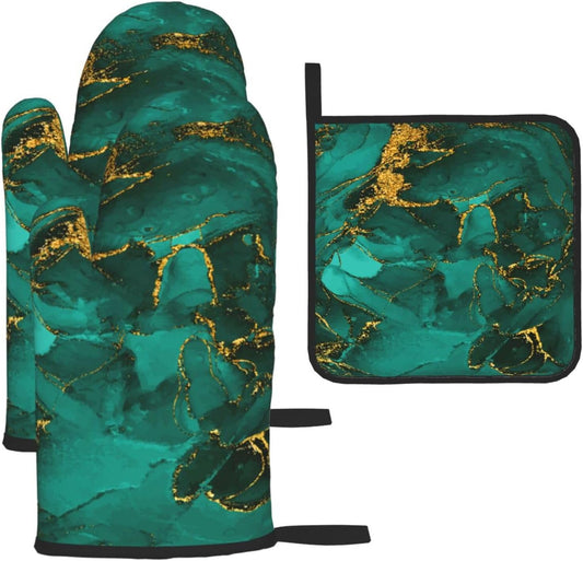 3-Piece Turquoise Marble Set: Heat Resistant & Non-Slip