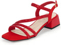 Rhinestone Low Heels Strappy Block Sandals - Dressy Comfort