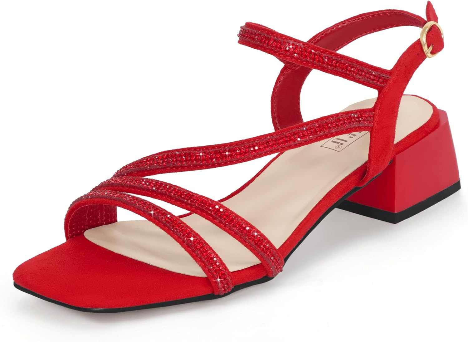 IDIFU Rhinestone Low Heels for Women - Sparkly Chunky Sandals