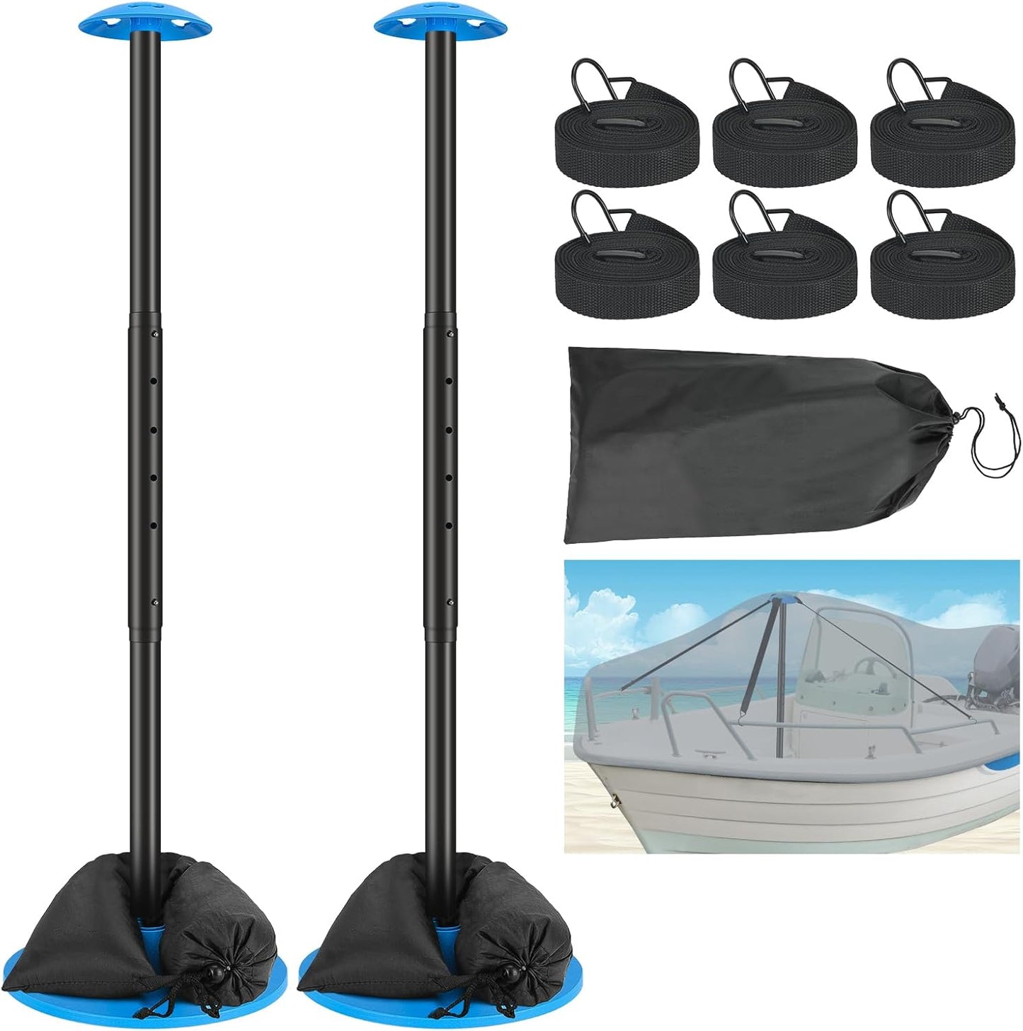 Windproof Boat Cover Support Pole System with Adjustable Heights