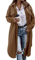 Womens Plaid Corduroy Shacket Jacket - Oversized Long Trench
