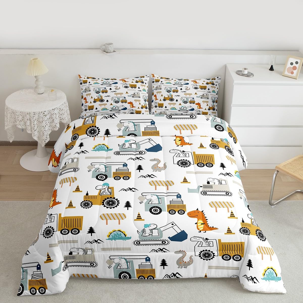 Feelyou Construction Bedding Set for Kids with Trucks Design