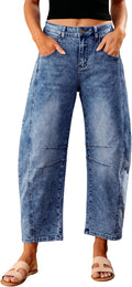 Barrel Jeans for Women High Waisted Wide Leg Cropped - Trendy Fit ease