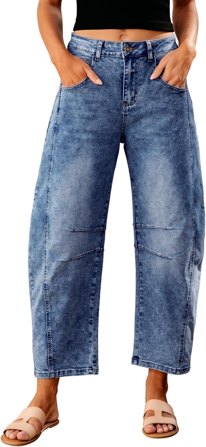 Trendy High Waisted Wide Leg Barrel Jeans for Women