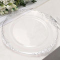 Acrylic Charger Plates 13in Clear with Silver Baroque Rim - Elegant