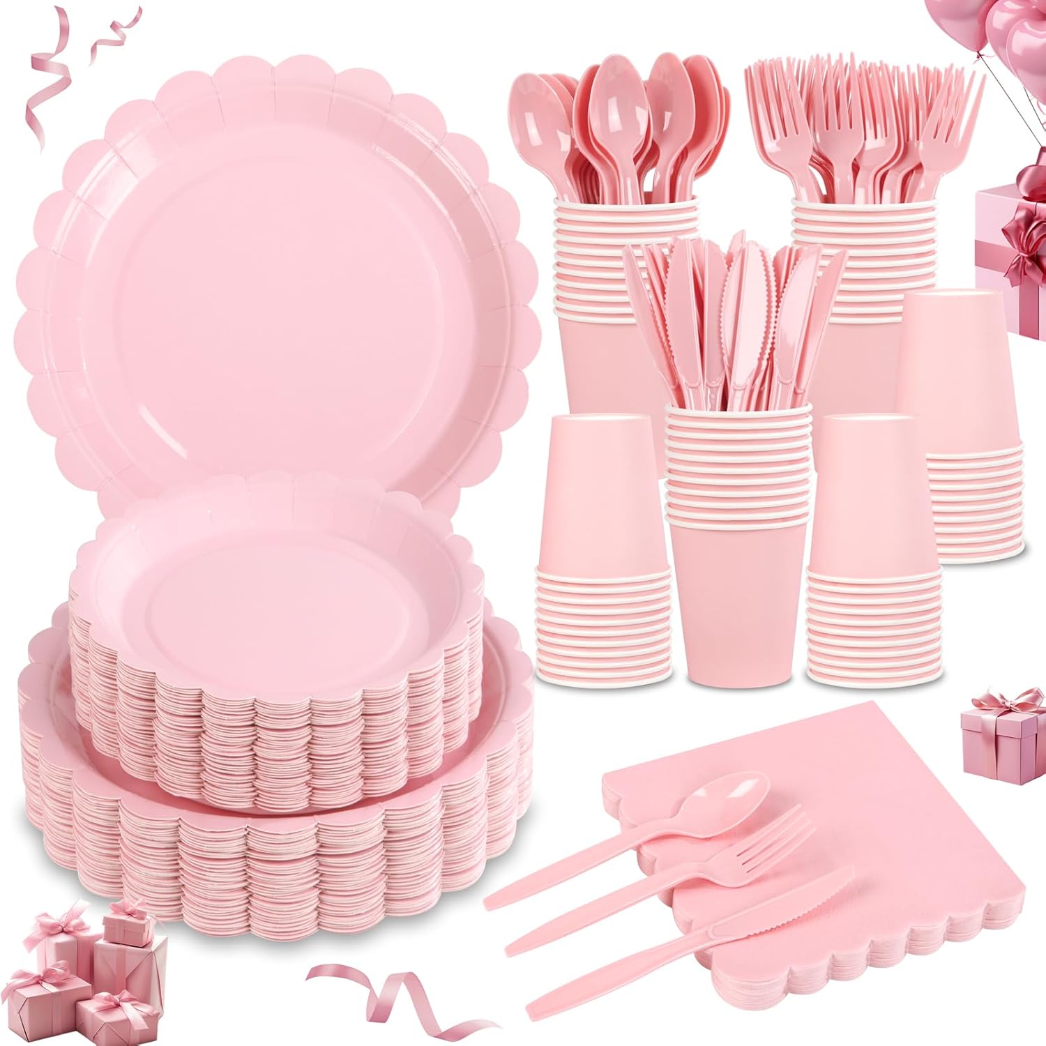 350 Pcs Pink Paper Plates and Napkins for 50 Guests Party