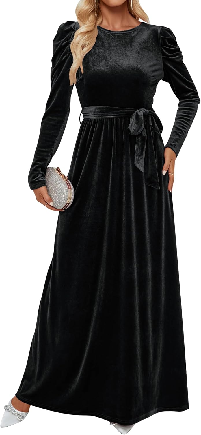 ZESICA Women's Velvet Maxi Dress for Elegant Fall Events