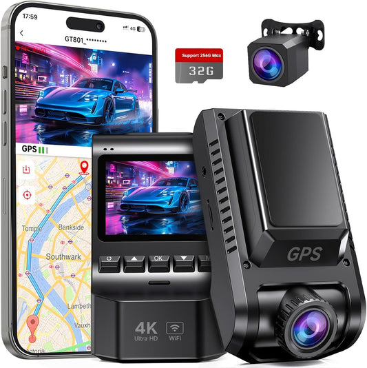 4K Dash Cam Set with GPS & Wi-Fi