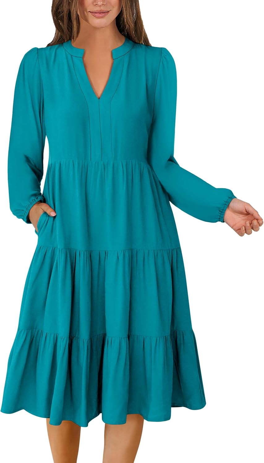 ANRABESS Long Sleeve Midi Dresses for Women - Casual Boho Style
