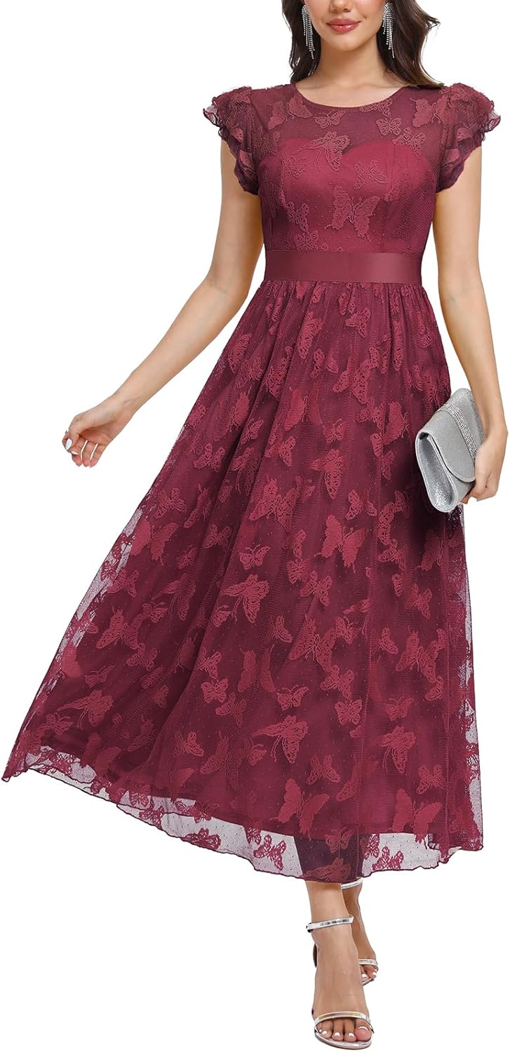 Women's Casual Tulle Midi Dress for Parties and Weddings