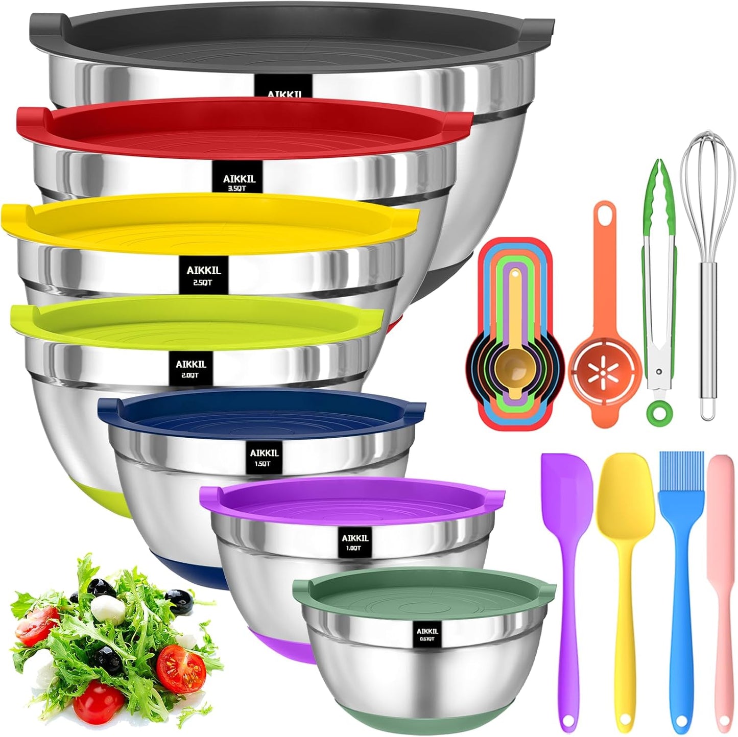 Stainless Steel Mixing Bowls with Airtight Lids for Kitchen