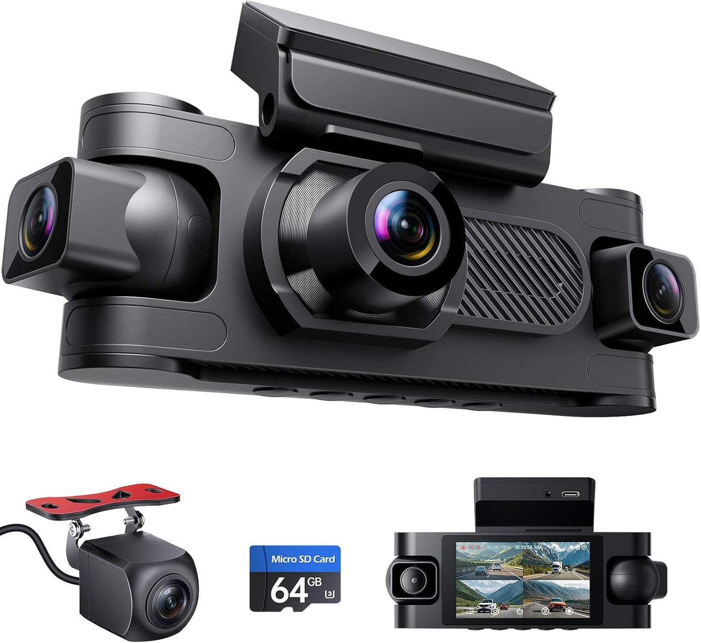 Seventour 4CH 1080P Dash Cam - Night Vision & 24/7 Recording