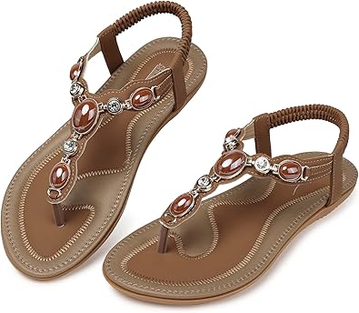 SHIBEVER Summer Flat Sandals for Women - Bohemian Beach Shoes