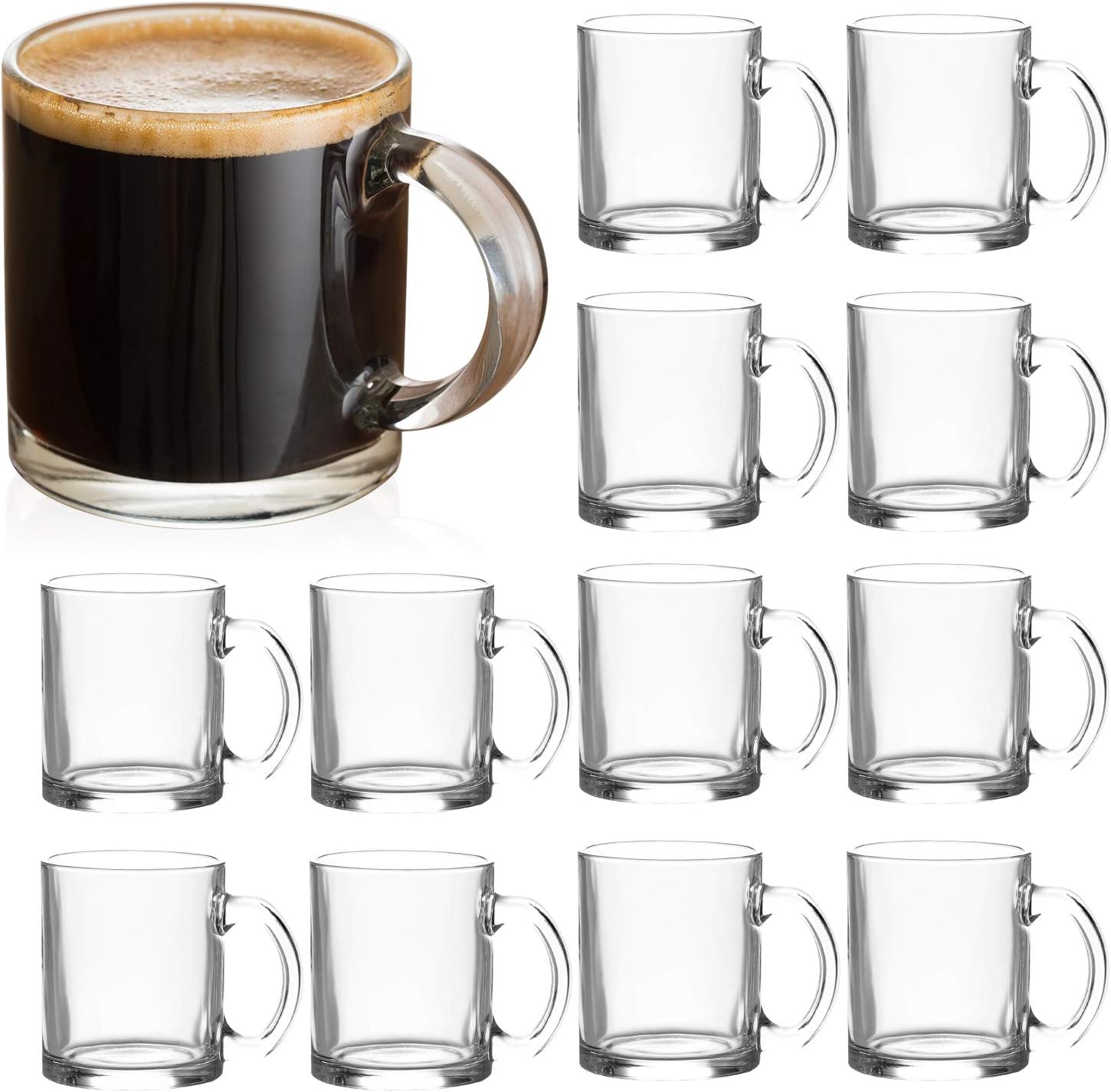 QAPPDA 12 oz Clear Coffee Mugs Set of 12 for All Beverages