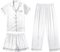 Silk Satin Pajama Set for Women - 3 Piece Short Sleeve PJs