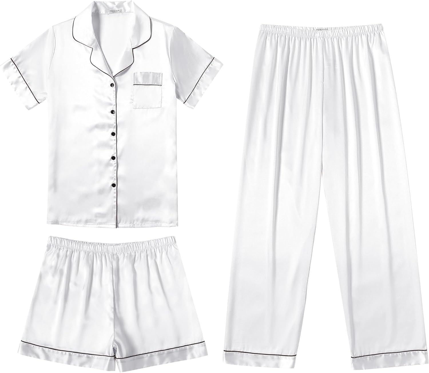 Ekouaer Silk Pajamas for Women Set Soft Satin Pjs 3 Piece