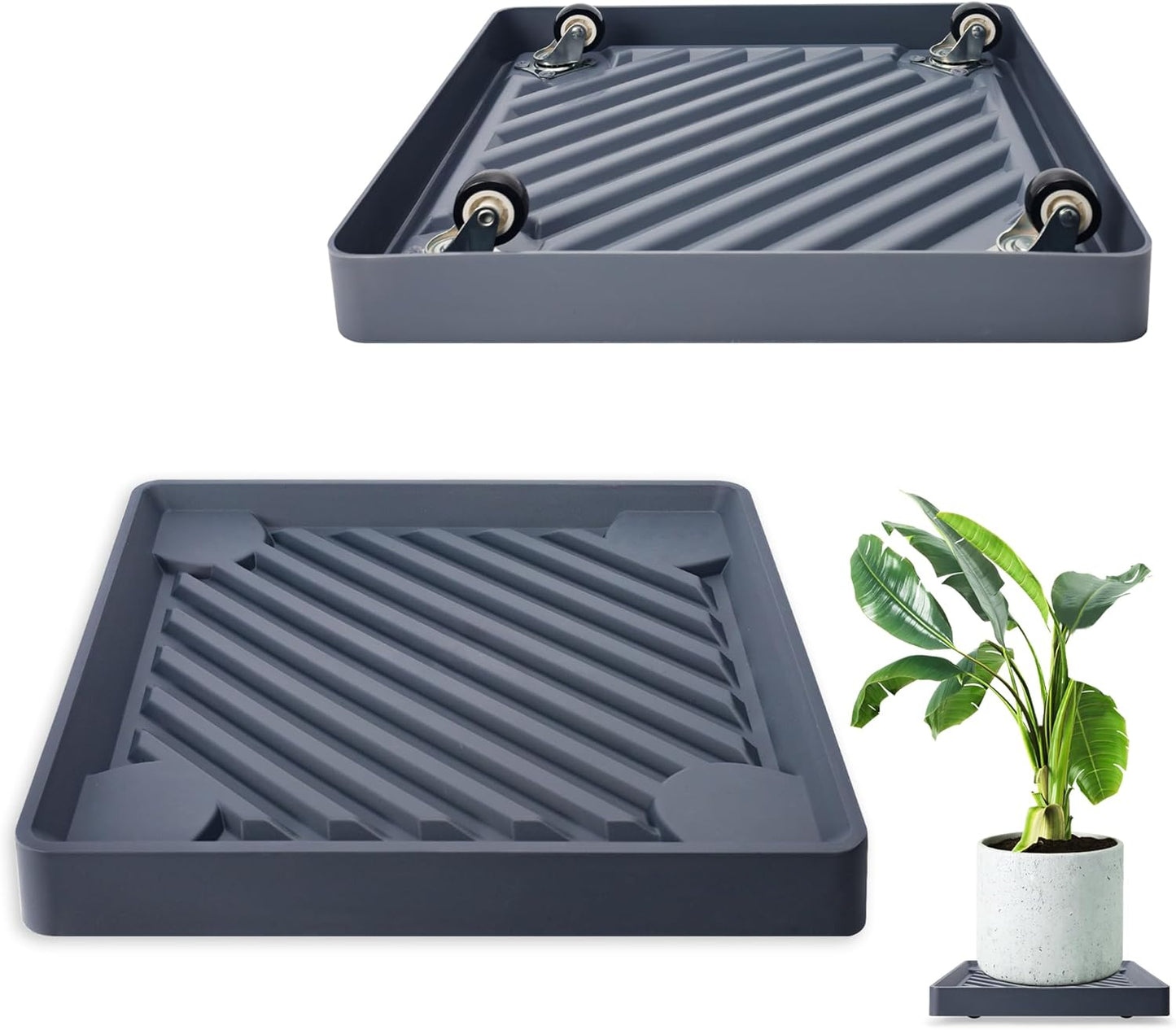2PCS Square Plant Caddy with Hidden Wheels for Easy Mobility