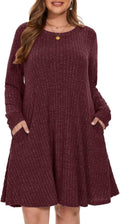 Sweater Dress Plus Size Long Sleeve Ribbed Knit - Flowy Tunic BELAROI