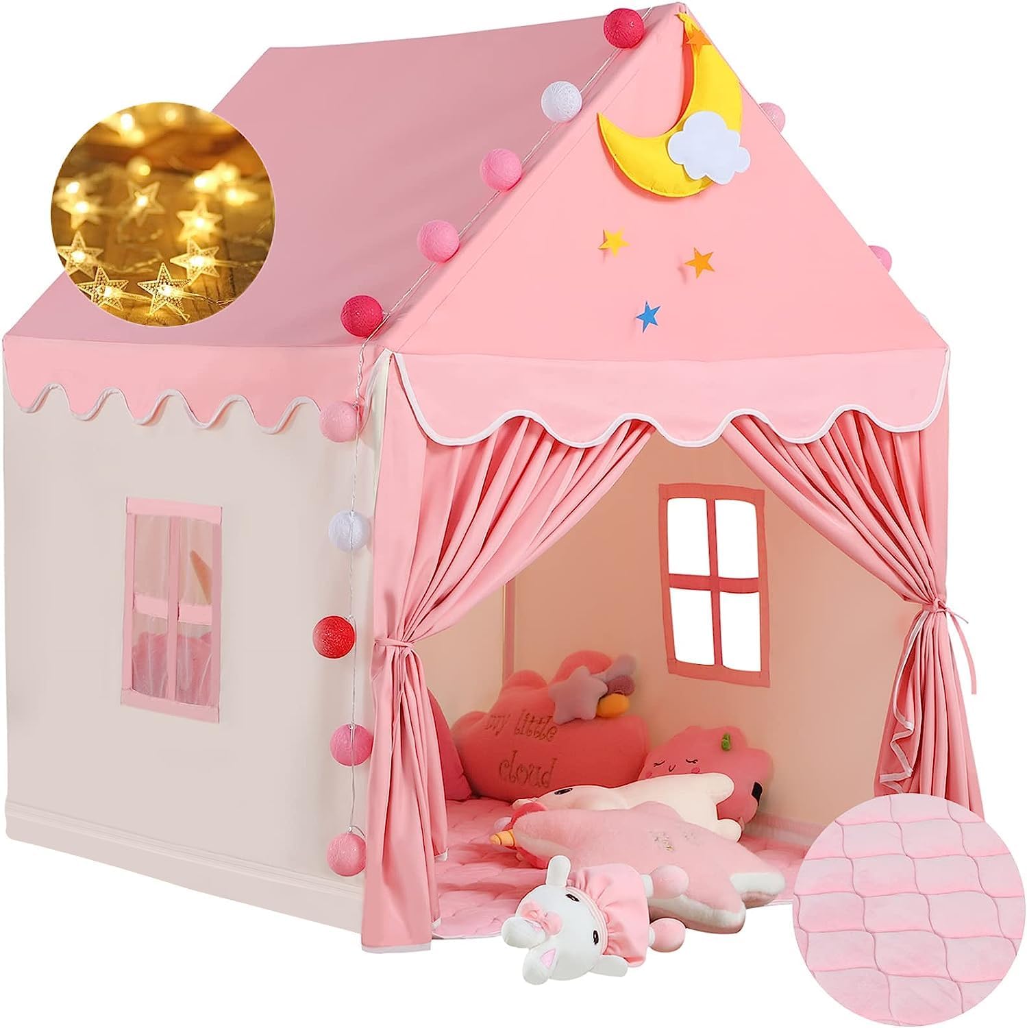 Wilwolfer Kid Tent with Mat and Star Lights for Playtime Fun