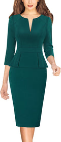 Wear to Work Peplum Pencil Sheath Dress - Knee Length Elegant Fit