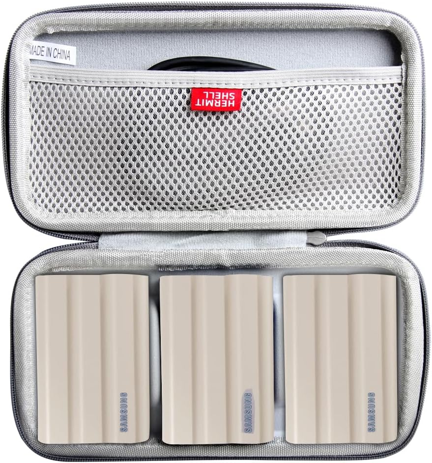 Hermitshell Grey Hard Case for Samsung T7 SSD: Triple Drive Protection
