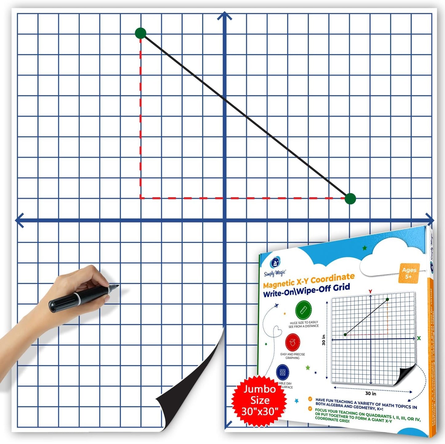 Jumbo Magnetic XY Coordinate Dry Erase Grid for Math Learning