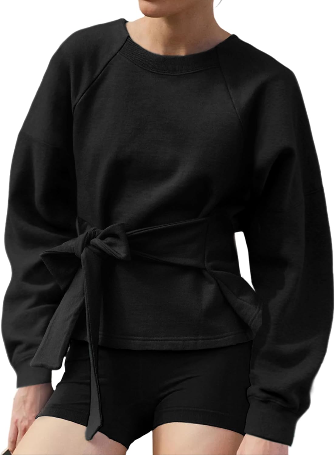 Zhiyouni Women's Long Sleeve Tie Knot Sweatshirt for Fall Fashion