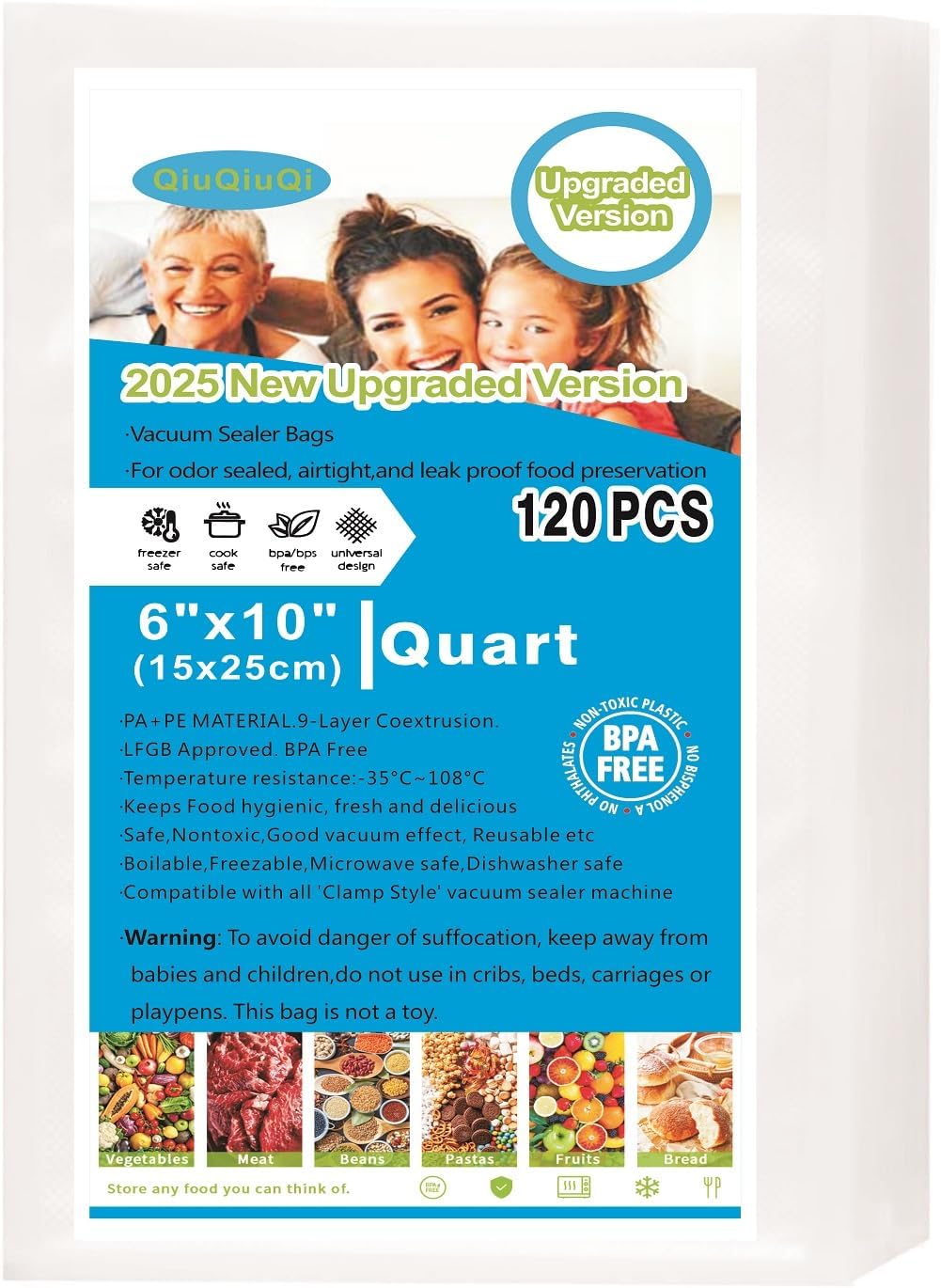 2025 New: Heavy Duty 120 Gal Vacuum Sealer Bags by QiuQiuQi - BPA Free, Puncture Prevention!
