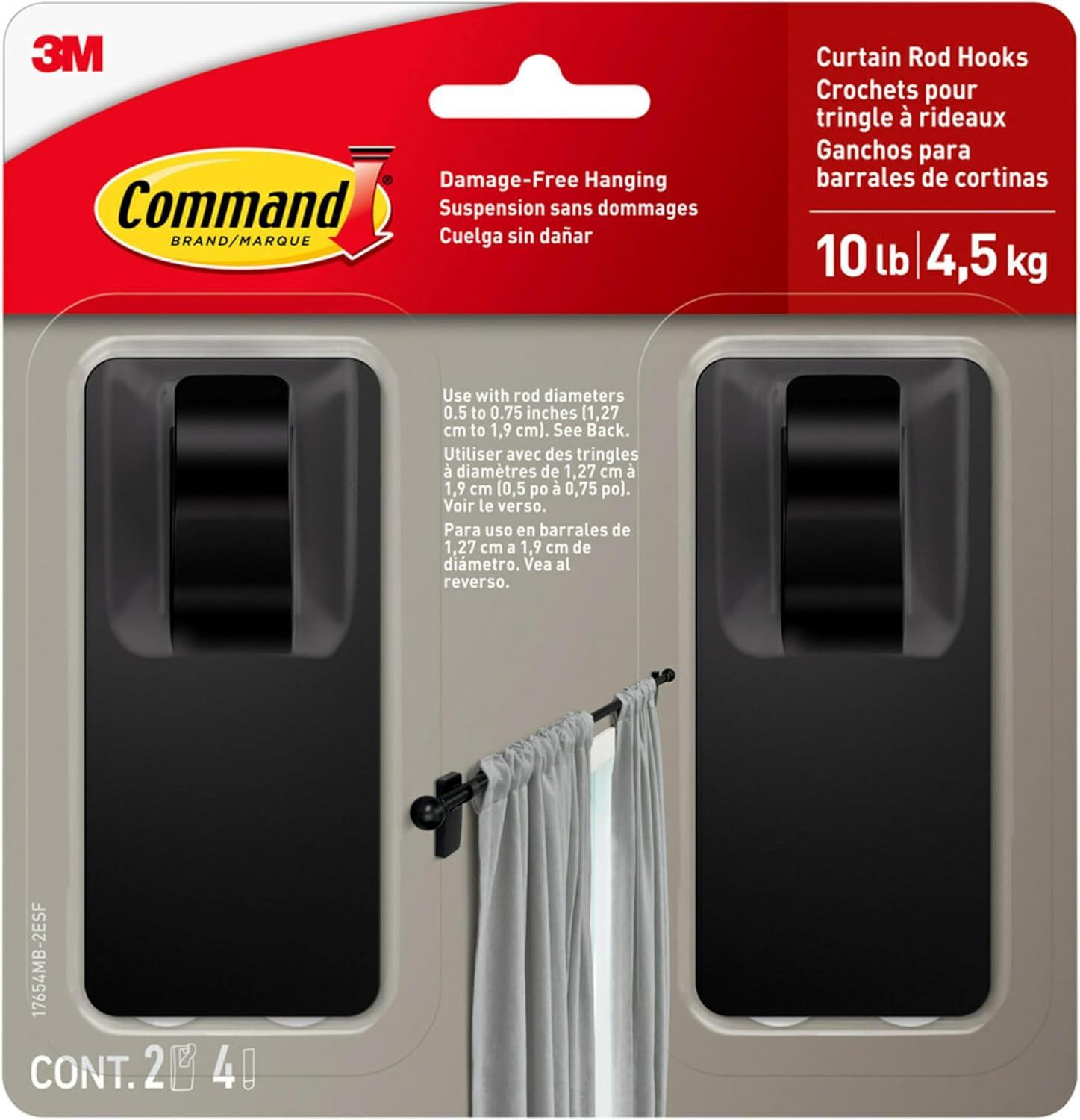 Damage-Free Curtain Rod Hooks w/ Adhesive Strips