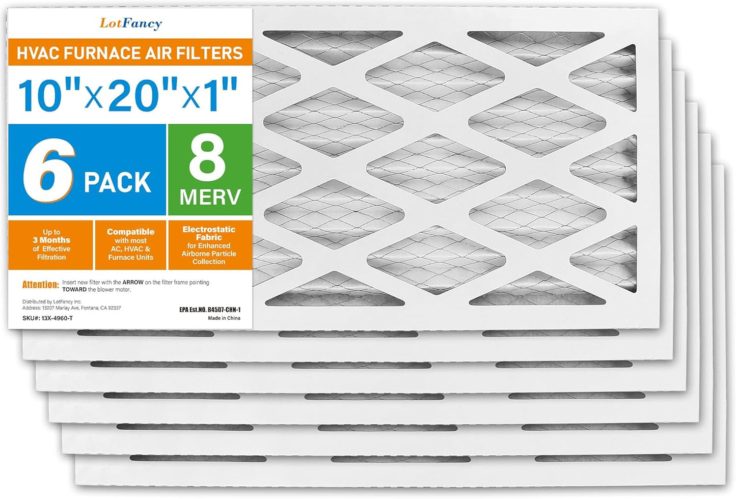 LotFancy 10x20x1 Air Filter MERV 8 for Home AC & Heating Systems