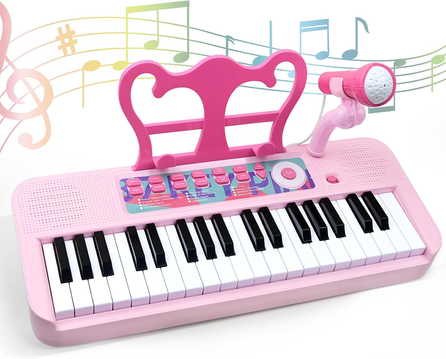 37-Key Pink Kids Piano Toy with Microphone & Speakers