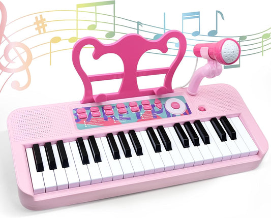 37-Key Pink Kids Piano Toy with Microphone & Speakers