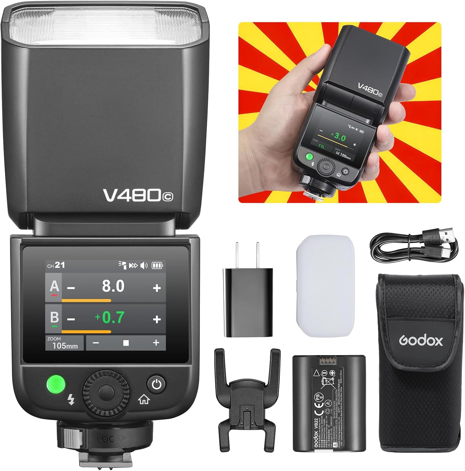 Godox V480-C TTL Li-ion Flash for Canon with Touchscreen Control